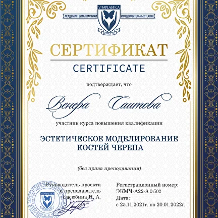 Сертификат по моделированию костей черепа